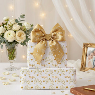 Personalised White and Gold Monogram Wedding Wrapping Paper