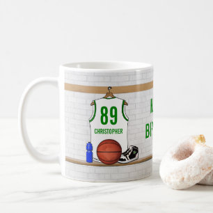 Personalised White and Green Basketball Jersey Coffee Mug