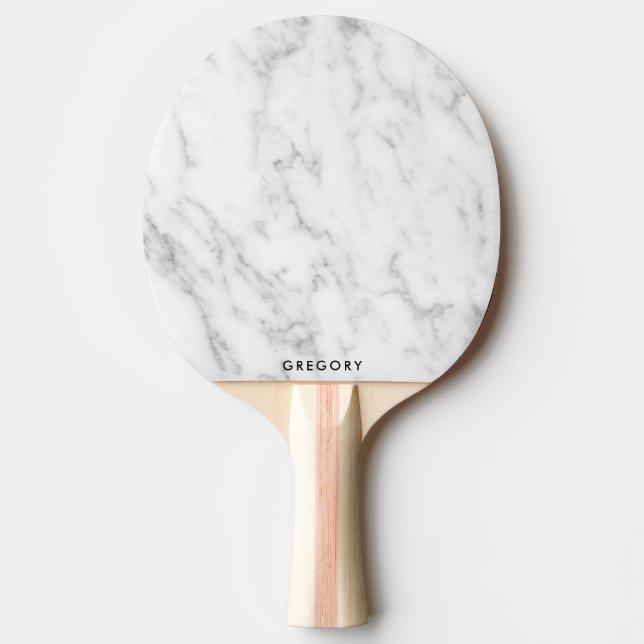 Personalised white and grey marble monogram ping pong paddle (Front)