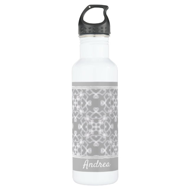 Personalised white and grey pattern 710 ml water bottle (Front)