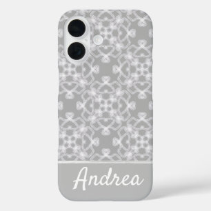 Personalised white and grey pattern iPhone 16 case
