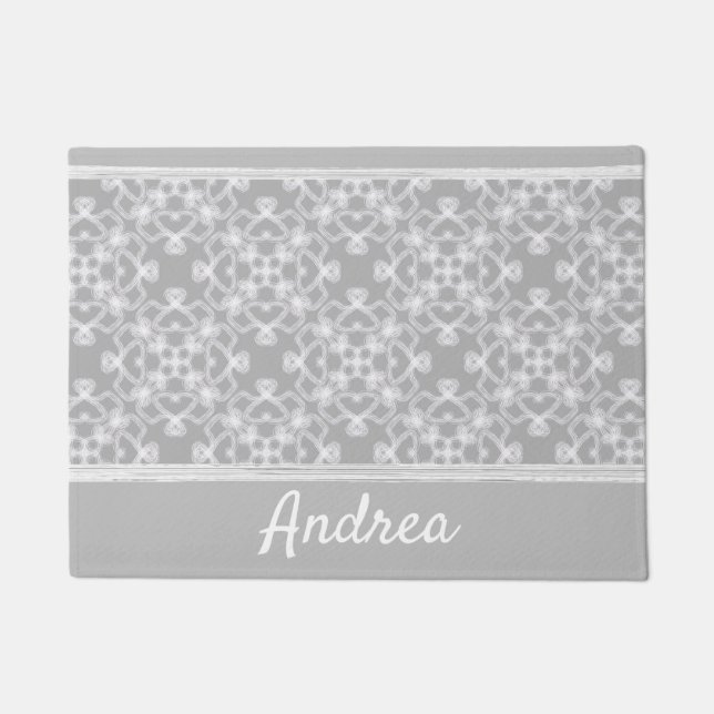 Personalised white and grey pattern doormat (Front)