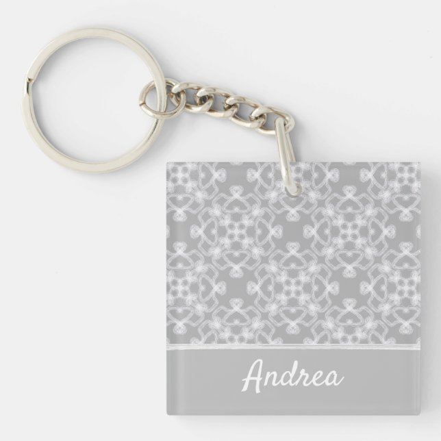 Personalised white and grey pattern key ring (Front)