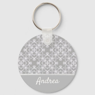 Personalised white and grey pattern key ring