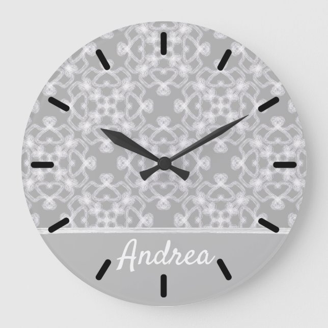 Personalised white and grey pattern large clock (Front)