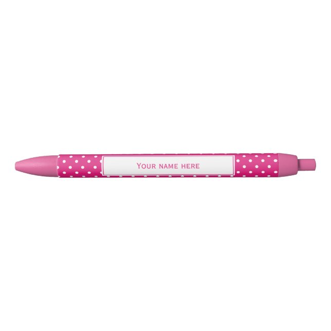 Personalised White and Hot Pink Polka Dot Pattern  Black Ink Pen (Front)
