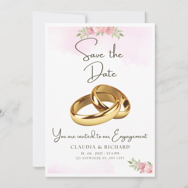 Personalised White and Pink Engagement Card Design (Front)