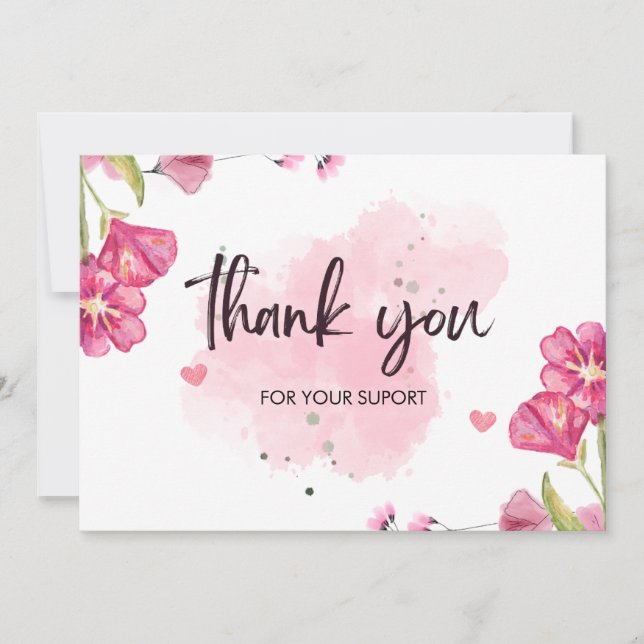 Personalised White and Pink Watercolor Brush Thank You Card (Front)
