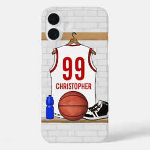 Personalised White and Red Basketball Jersey iPhone 16 Plus Case