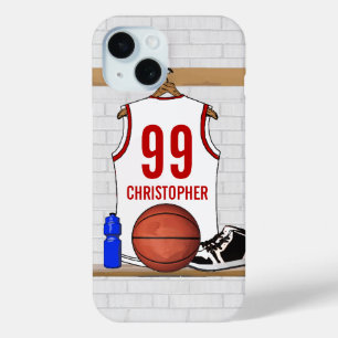 Personalised White and Red Basketball Jersey iPhone 15 Case