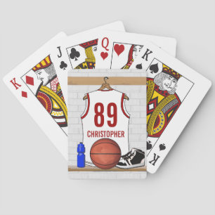 Personalised White and Red Basketball Jersey Playing Cards