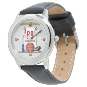 Personalised White and Red Basketball Jersey Watch