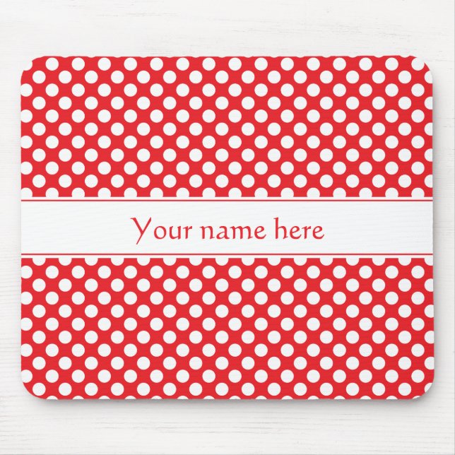 Personalised White and Red Polka Dot Mouse Pad (Front)
