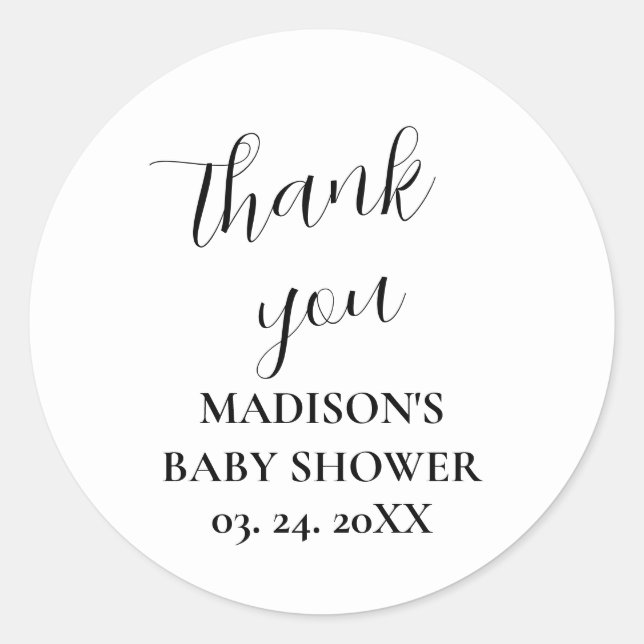 Personalised White Baby Shower Thank You  Classic Round Sticker (Front)