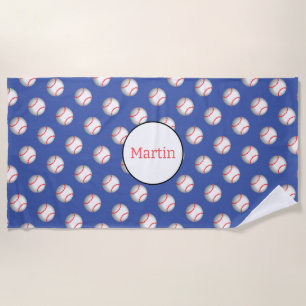 Personalised White Baseball Red Stitching Beach Towel