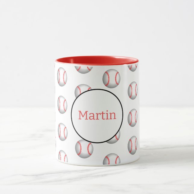 Personalised White Baseball Red Stitching Two-Tone Mug (Center)
