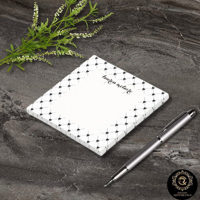 Personalised White & Black Bow Script Post-it Notes (Creator Uploaded)