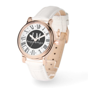 Personalised White & Black Bow Watch