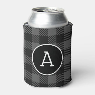Personalised White & Black Buffalo Check Monogram Can Cooler