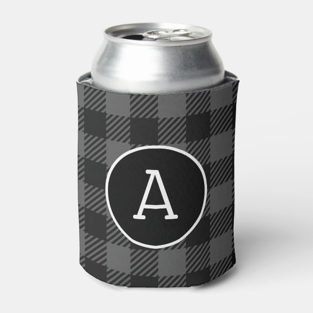 Personalised White & Black Buffalo Check Monogram  Can Cooler (Can Front)