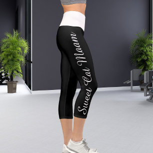 Personalised White Black Custom  Cat Text Diy Yoga Capri Leggings