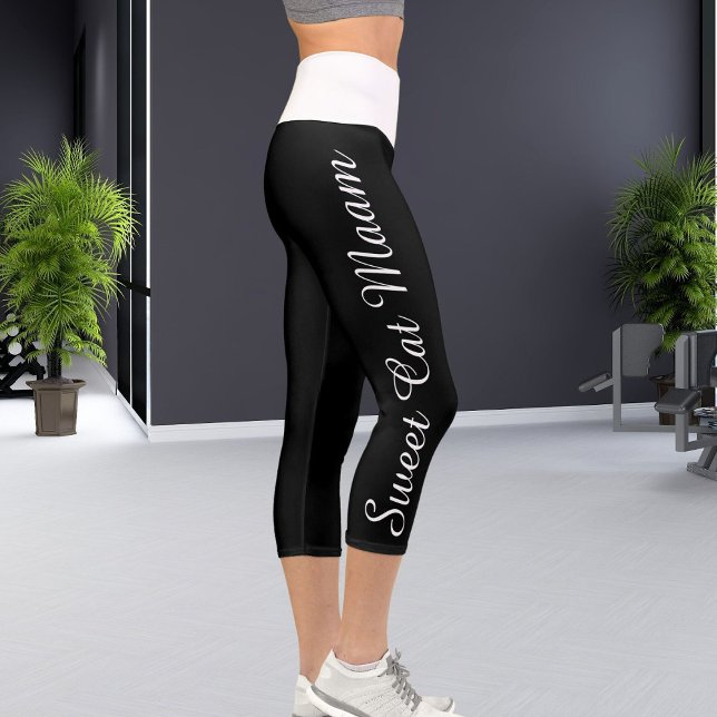 Personalised White Black Custom  Cat Text Diy Yoga Capri Leggings (Creator Uploaded)