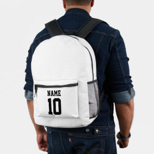 Personalised white black custom name number sports printed backpack
