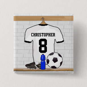 Personalised White Black Football Soccer Jersey 15 Cm Square Badge