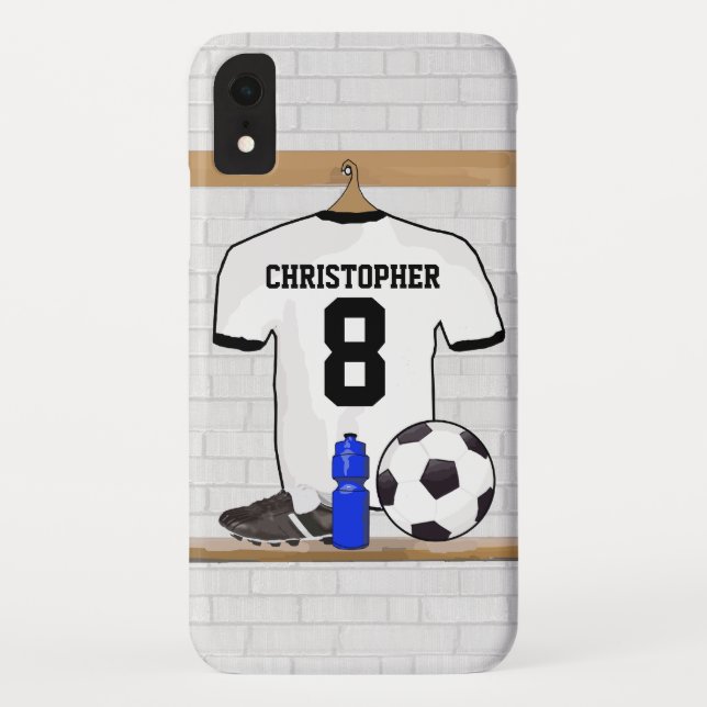 Personalised White Black Football Soccer Jersey Case-Mate iPhone Case (Back)