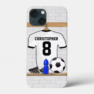 Personalised White Black Football Soccer Jersey iPhone 13 Mini Case