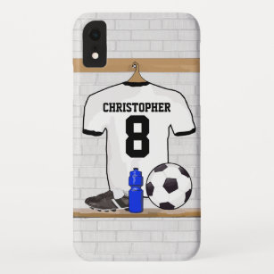 Personalised White Black Football Soccer Jersey iPhone XR Case