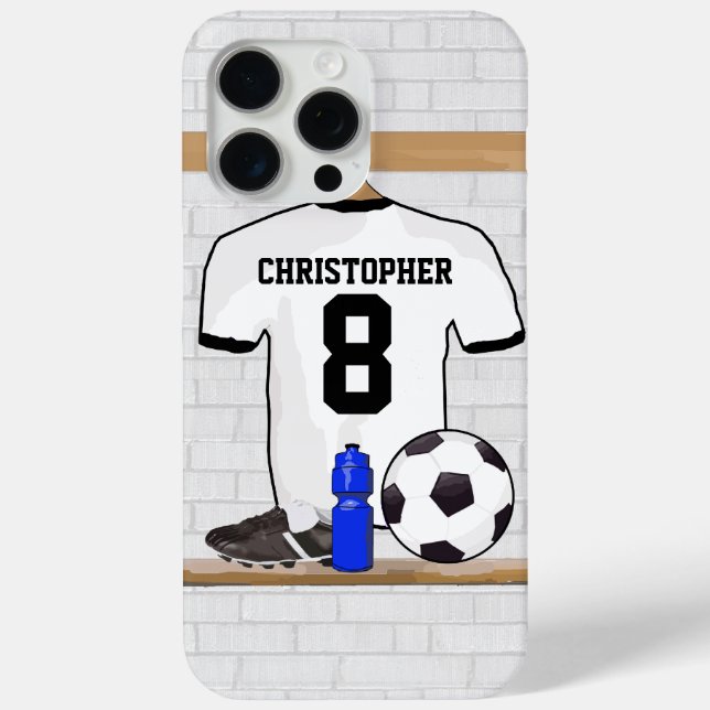 Personalised White Black Football Soccer Jersey Case-Mate iPhone Case (Back)