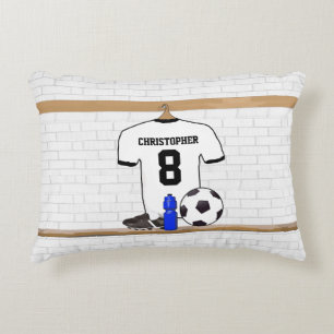 Personalised White Black Football Soccer Jersey Decorative Cushion