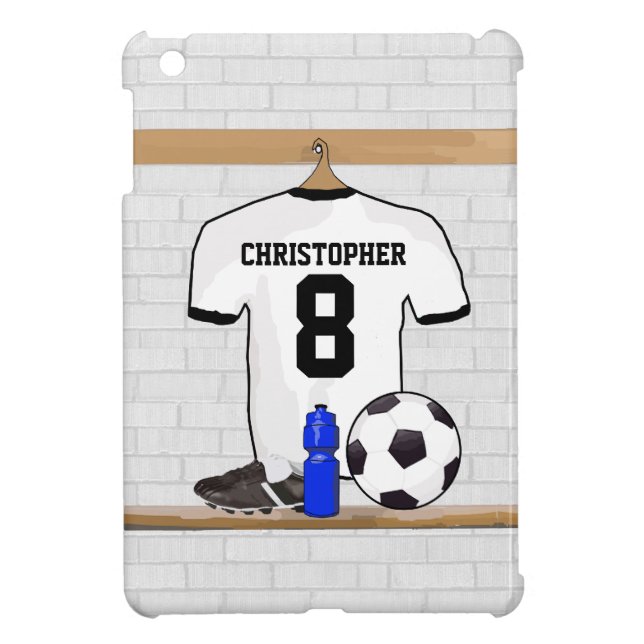 Personalised White Black Football Soccer Jersey iPad Mini Case (Back)