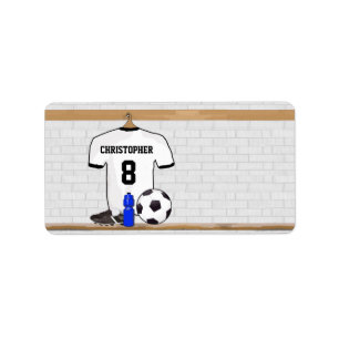 Personalised White Black Football Soccer Jersey Label