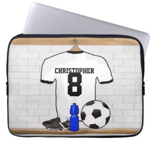 Personalised White Black Football Soccer Jersey Laptop Sleeve