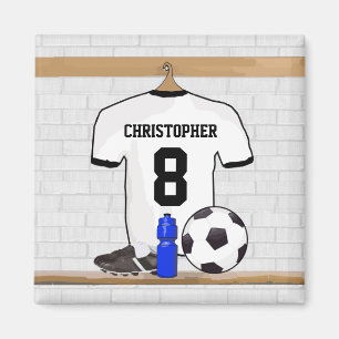Personalised White Black Football Soccer Jersey Magnet