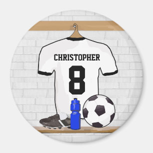 Personalised White Black Football Soccer Jersey Magnet