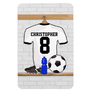 Personalised White Black Football Soccer Jersey Magnet