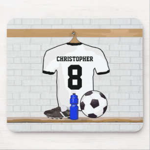 Personalised White Black Football Soccer Jersey Mouse Pad