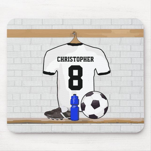 Personalised White Black Football Soccer Jersey Mouse Pad (Front)