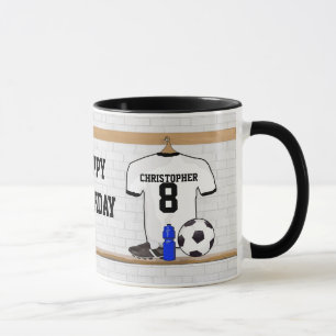 Personalised White Black Football Soccer Jersey Mug