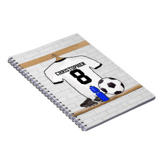 Personalised White Black Football Soccer Jersey Notebook