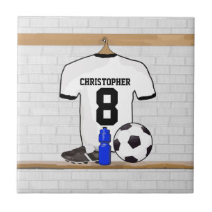 Personalised White Black Football Soccer Jersey Tile
