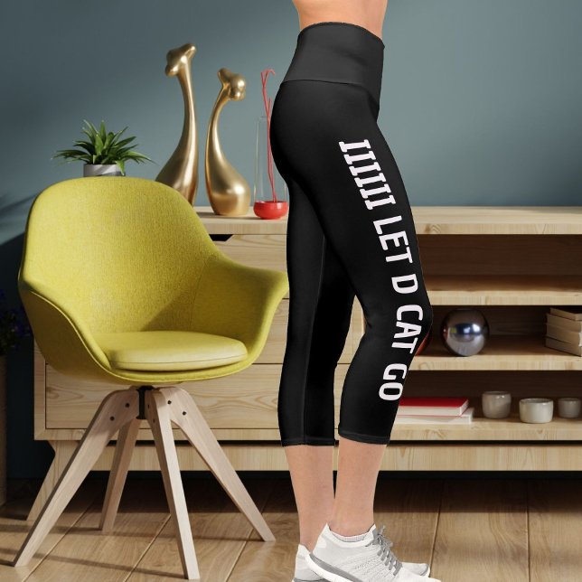 Personalised White Black Pet Cat Mum High Waisted  Capri Leggings (Creator Uploaded)