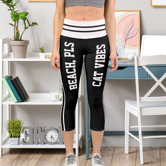 Personalised White Black Stripes Pet Cat Themed Capri Leggings (Creator Uploaded)