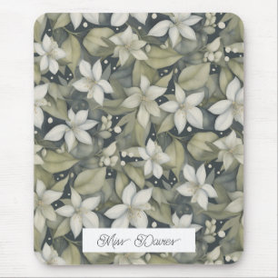 Personalised White Blossoms with Botanical Sage Mouse Pad