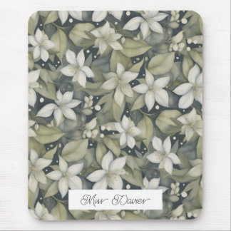 Personalised White Blossoms with Botanical Sage Mouse Pad