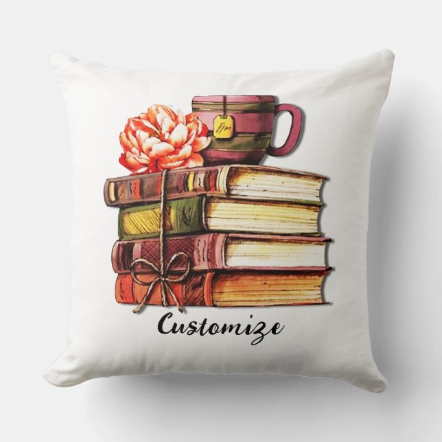 Personalised White Books And Tea Cushion (Front)