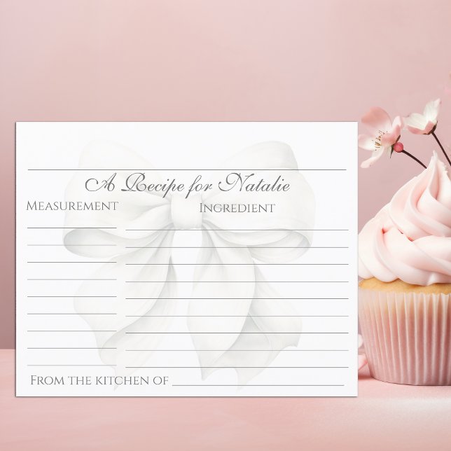 Personalised White Bow Bridal Shower Recipe Card (Creator Uploaded)